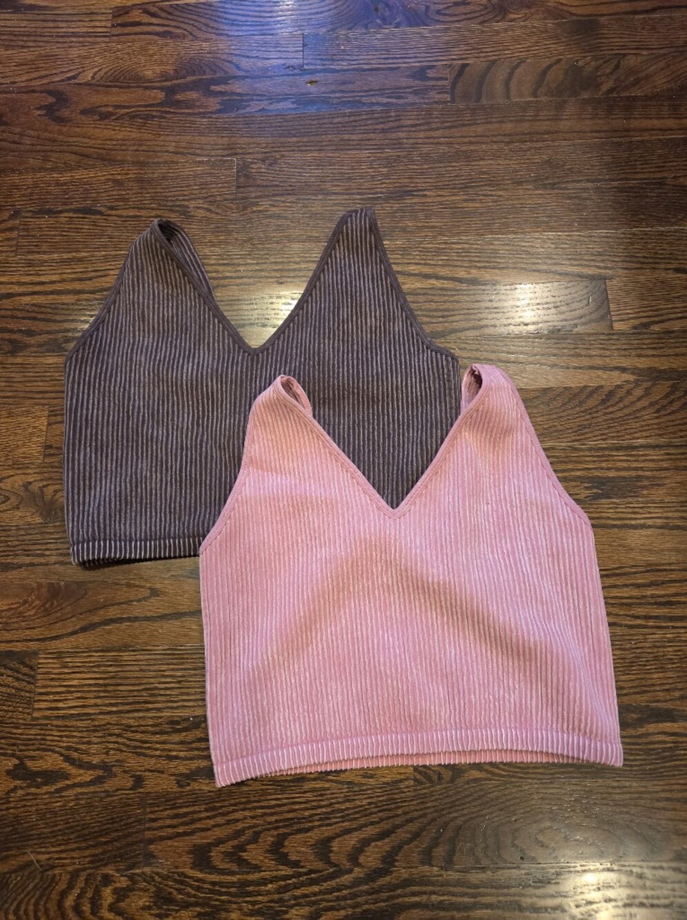 90 Degree By Reflex Ribbed V-Neck Tank Top Duo - Pink & Brown